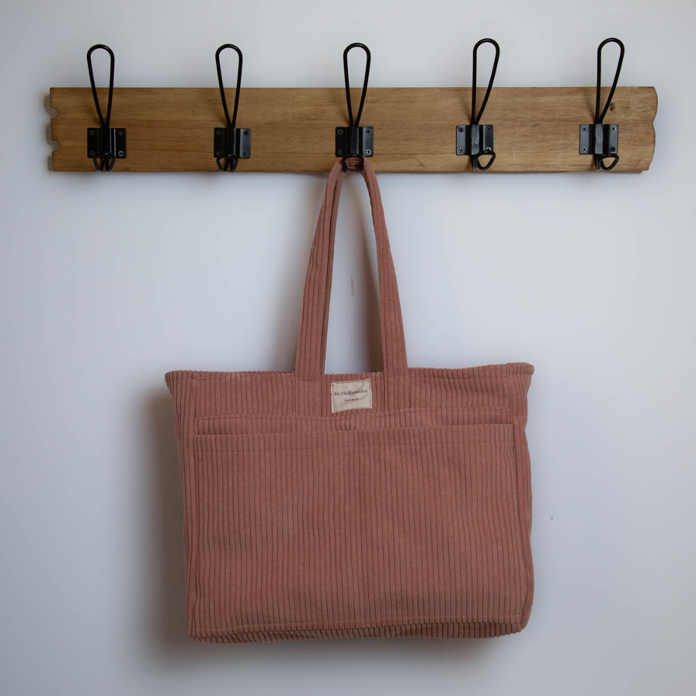 Sac cabas velours rose poudré